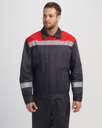 Костюм "Лигор-1" Премиум СОП (тк.Смесовая,240) брюки, т.серый/красный