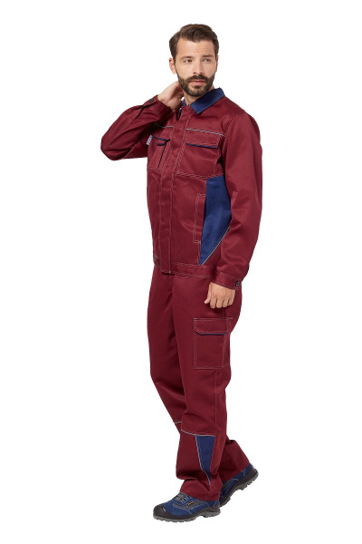 Костюм рабочий мужской летний "Страйк 2", куртка, п/к, цвет бордовый/темно-синий