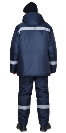 Куртка "БРИГАДИР" зимняя мужская с мех. ворот. и капюшоном, тёмно-синяя с СОП, тк.Оксфорд