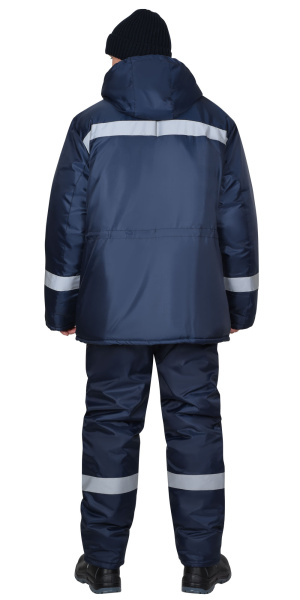 Куртка "БРИГАДИР" зимняя мужская с мех. ворот. и капюшоном, тёмно-синяя с СОП, тк.Оксфорд