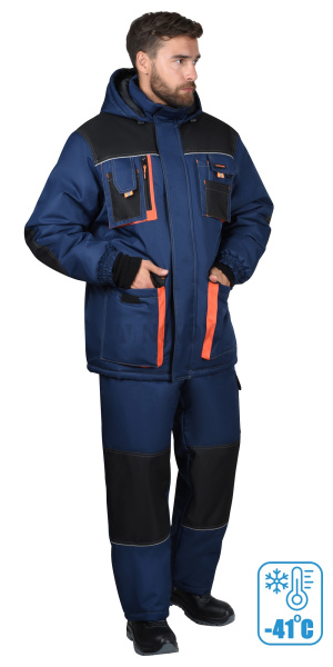 Костюм "МАНХЕТТЕН-М" зимний, куртка дл, брюки, тёмно-синий с черным и кирпичной отделкой