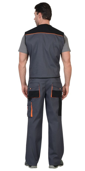 Жилет "СИРИУС-МАНХЕТТЕН" т.серый с оранж. и черным тк. стрейч пл. 250 г/кв.м