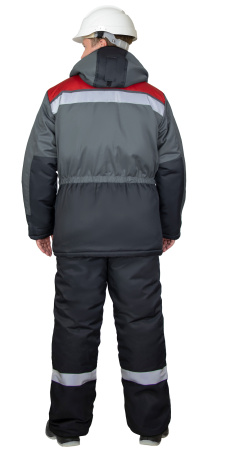 Костюм "ПАРИТЕТ-РОСС" зимний, куртка длинная, брюки, черный с темно-серым, красным и СОП