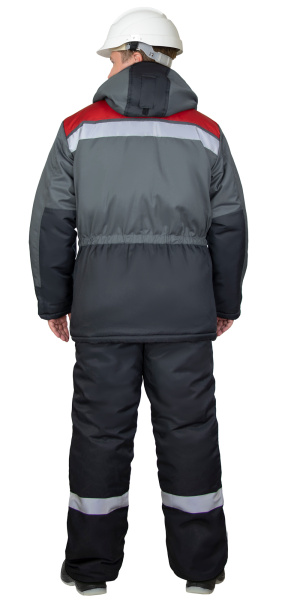 Костюм "ПАРИТЕТ-РОСС" зимний, куртка длинная, брюки, черный с темно-серым, красным и СОП