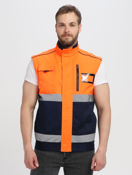 Куртка-трансформер сигнальная Profline Specialist МВО (тк.Смесовая,240), оранжевый/т.синий