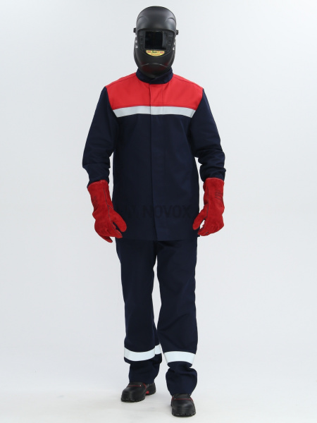 Костюм сварщика Велд-СОП 1 кл.защиты (тк.Хлопок-ОП,350) брюки, синий/красный