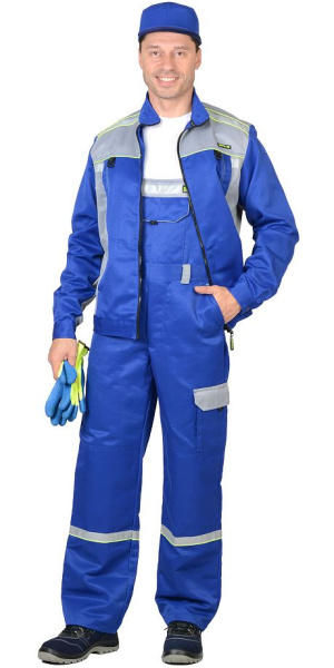 Костюм ПРАКТИК куртка, п/к васильковый со св.серым