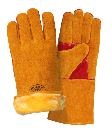 Краги спилковые утепленные Safeprotect СИБИРЬ усиленные желтые (меховые) р. 10,5