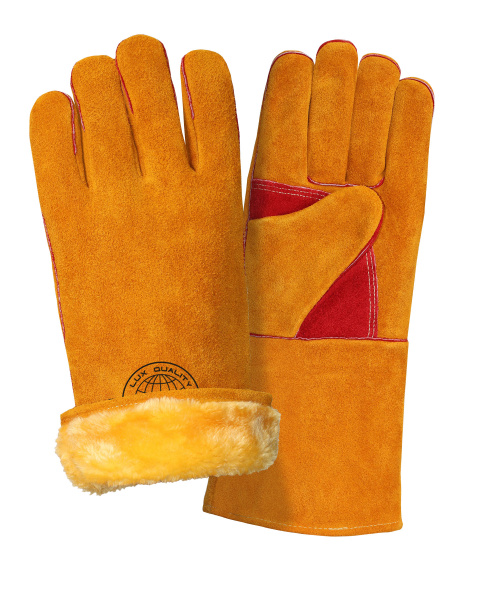 Краги спилковые утепленные Safeprotect СИБИРЬ усиленные желтые (меховые) р. 10,5