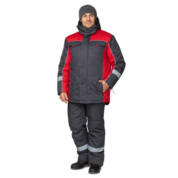 Костюм мужской утеплённый "Бренд К" тёмно-серый/красный, куртка, п/к