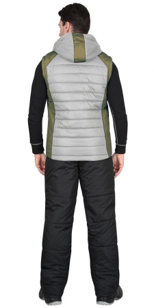 Жилет УРБАН утепленный с капюшоном жемчужный с оливковым