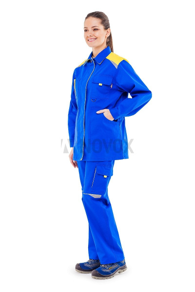Костюм женский "Алатау", куртка, брюки, цвет васильковый/желтый