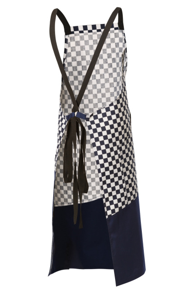 Фартук РИСТРЕТТО ШЕФ с нагрудником удлиненный т.синий/клетка крупная