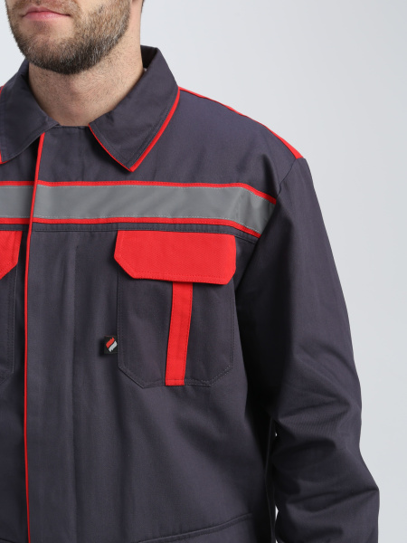 Костюм для ИТР СОП UZ (тк.Саржа,250) брюки, т.серый/красный