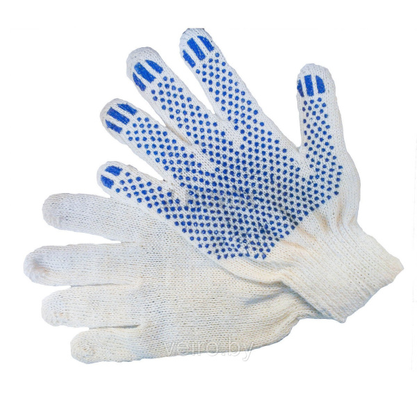 Перчатки х/б 10кл. ЛЮКС с ПВХ ТОЧКА 43-46 гр. 125 текс, белые (10пар)