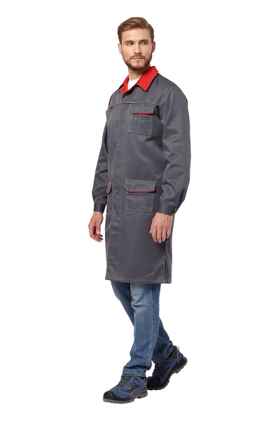 Халат рабочий мужской летний/демисезонный "Страйк" цвет серый/красный
