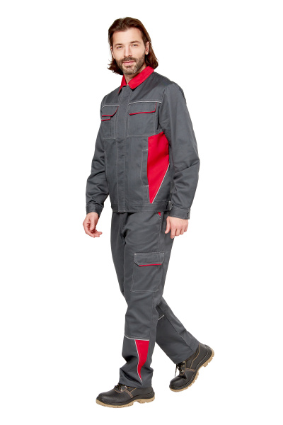 Костюм рабочий мужской летний "Страйк 2" Safe цвет серый/красный, тк. Твилл