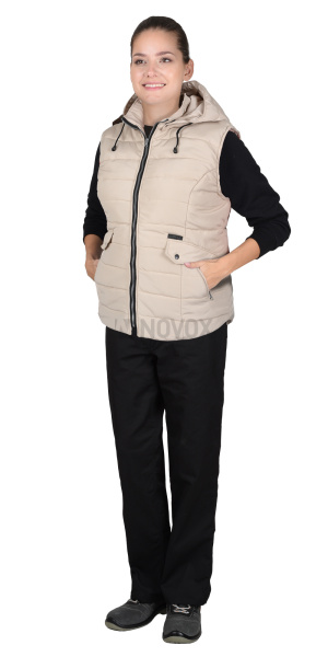 Жилет утепленный с капюшоном УЛЬТРА бежевый, подкладка флис