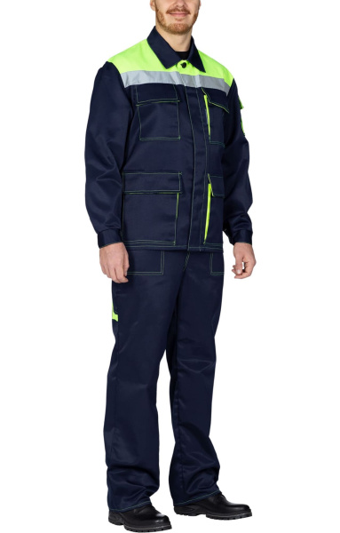 Костюм "Коммунальщик", куртка, п/к, темно-синий с лимонным (эконом)