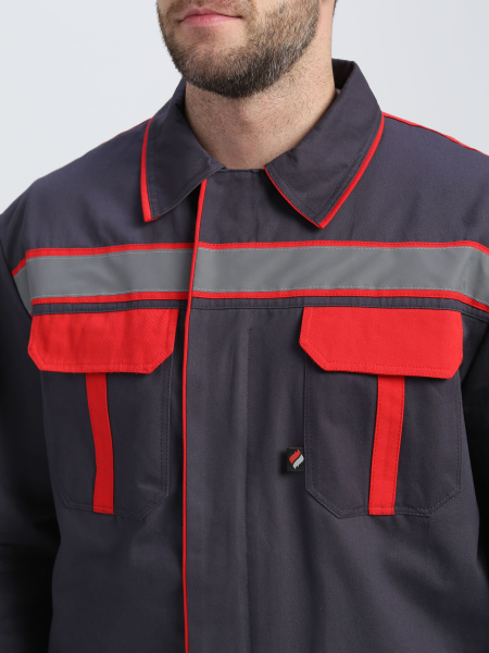 Костюм для ИТР СОП UZ (тк.Саржа,250) брюки, т.серый/красный