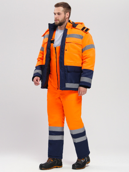 Костюм зимний для дорожника Ультра (тк.Смесовая,210) п/к, оранжевый/т.синий