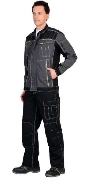 Костюм "Престиж" куртка кор. (чз), брюки, т.серый, черный с лимонным кантом