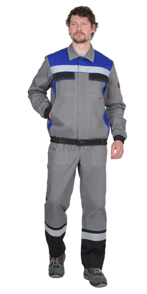 Костюм "МАСТЕР" куртка кор., п/к, средне-серый с васильковым, СОП
