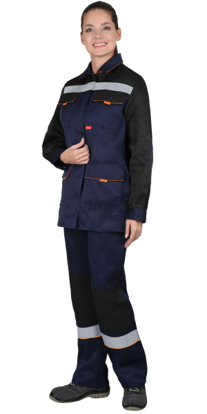 Костюм "УДАРНИЦА" куртка, п/к т. синий с черным и оранжевой отделкой, СОП