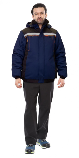 Куртка "ПРАКТИК" зимняя кор. т.синяя с чер. и оранж. кантом и с СОП, мех вор.