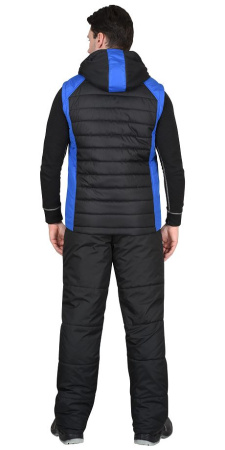 Жилет УРБАН утепленный с капюшоном черный с васильковым