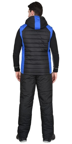 Жилет УРБАН утепленный с капюшоном черный с васильковым