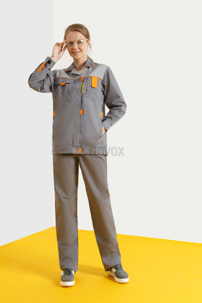 Костюм "Профессионал" женский, куртка, брюки, темно-серый со светло-серым