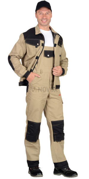 Костюм "Вест-Ворк" куртка кор. (чз), п/к песочный с черным пл. 275 г/кв.м