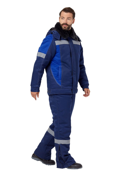 Костюм рабочий мужской зимний "Страйк" цвет темно-синий/василек