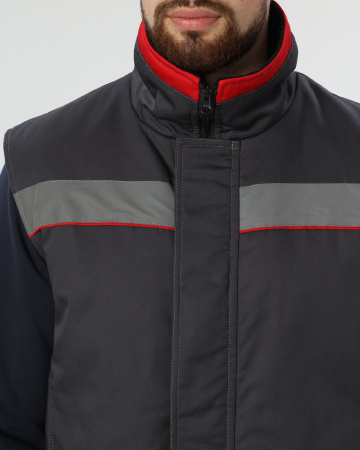 Жилет утепленный Грей (тк.Балтекс,210), т.серый/красный