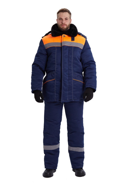 Костюм зимний "ВЬЮГА" куртка/полукомб. цвет: т.синий/оранжевый