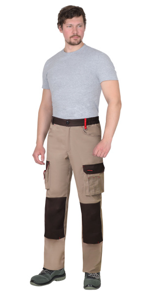 Костюм "ДЖЕТ БРАУН" куртка кор. (чз), брюки, песочный/т.коричневый, тк. мех. стрейч с ВО