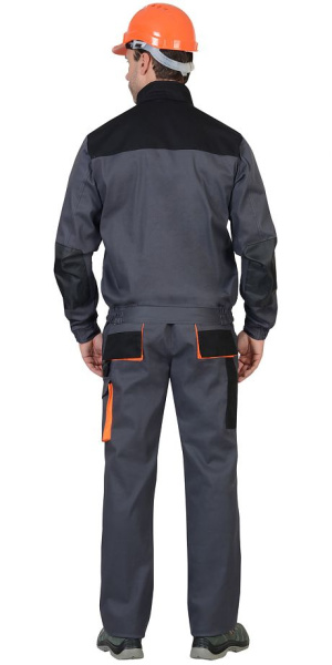 Костюм "МАНХЕТТЕН" куртка кор. (чз), п/к т.серый с оранж. и черным тк. стрейч пл. 250 г/кв.м