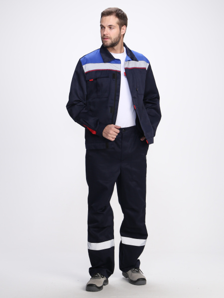 Костюм Фаворит-1 СОП усиленный UZ (тк.Смесовая,210) брюки, т.синий/васильковый/красный