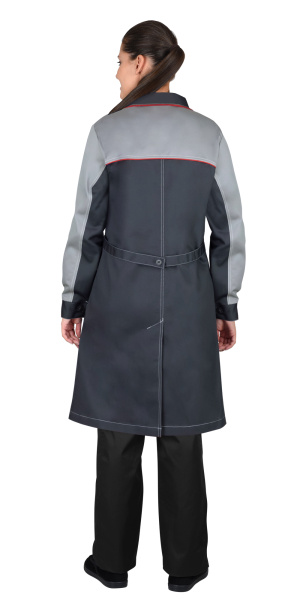 Халат женский "Ирина", тёмно-серый со светло-серым и красным кантом