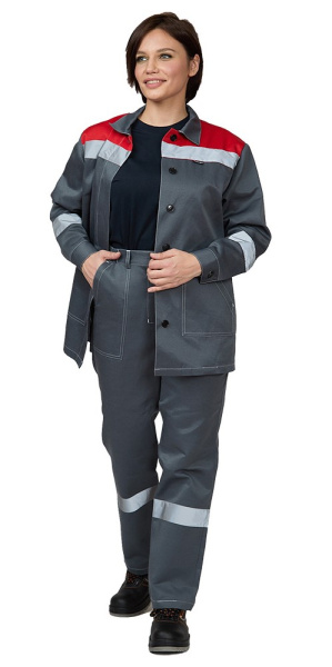 Костюм женский "Пантеон" серый/красный (куртка и брюки)