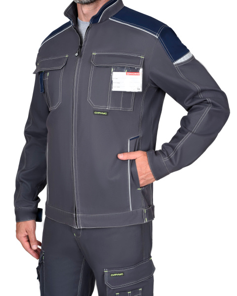 Костюм "ДЖЕТ" куртка кор. (чз), брюки, т.серый/синий тк. мех. стрейч с ВО