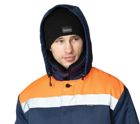 Костюм мужской утеплённый "Коммунальщик" тёмно-синий/оранжевый, куртка + п/к