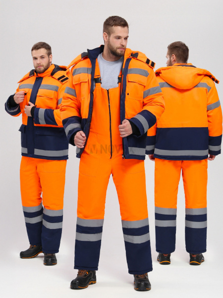 Костюм зимний для дорожника Ультра (тк.Смесовая,210) п/к, оранжевый/т.синий