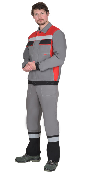 Куртка 4120 средне-серая с красным и СОП, с ВО пропиткой (ЧЗ)