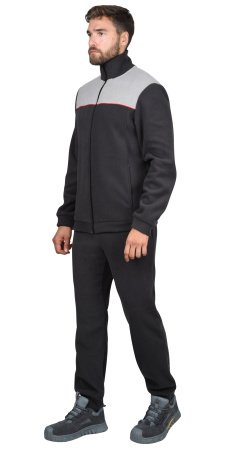 Куртка флисовая т.серая со св. серым,красный кант (Фаворит)