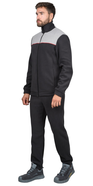 Куртка флисовая т.серая со св. серым,красный кант (Фаворит)